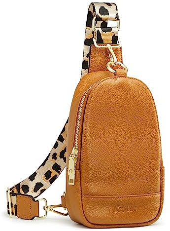 Kattee Damen Brust-Umhängetasche Echtes Leder Sling-Rucksack Kleine Umhängetasche mit RFID-Blockierungsfunktion für Outdoor-Reisen Radfahren Wandern Einkaufen Unisex