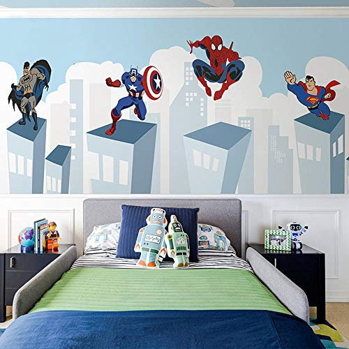 Kinderzimmer Cartoon Hintergrundbild Spiderman American Captain Superman Schlafzimmer Junge Tapete Kindergarten 3d Wandbild-200cm×140cm