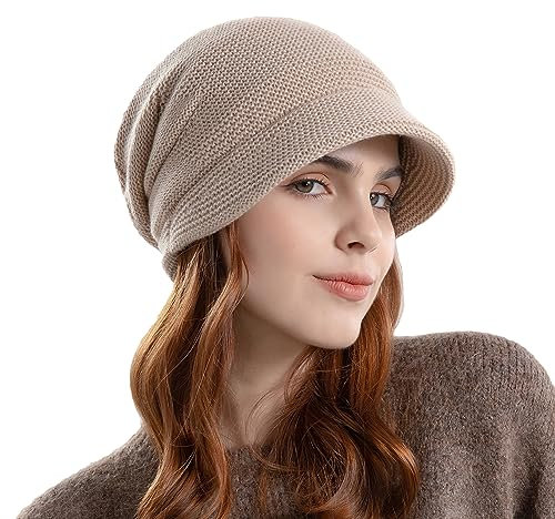 Cappello Invernale da Donna con Visiera,Cappello a Maglia Slouchy per Ragazza,Berretto Morbido Foderato in Pile con Visiera,Cappelli alla Moda di Varie Colori per Il Freddo