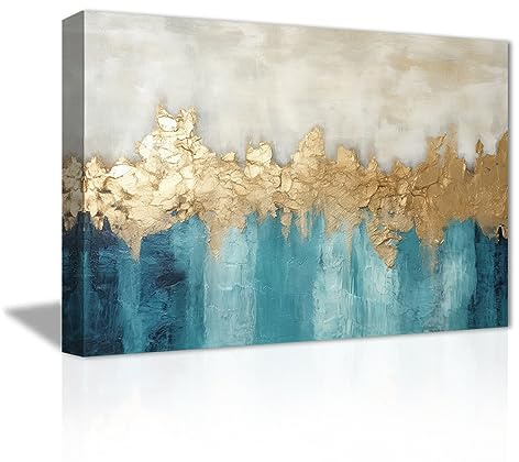 LZIMU abstrakte blaue und goldene Wanddekoration marineblau Texturierung Goldfolien Bild auf Leinwand Kunstdrucke moderne Kunstwerke (D, 28.00 x 35.00 cms)