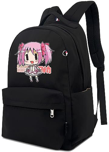 Roffatide Anime Puella Magi Madoka Magica Rucksack für Frauen Mann Bedruckte Kaname Madoka Laptop Rucksack Leichtes Nylon Daypack Travel Backpack Schwarz
