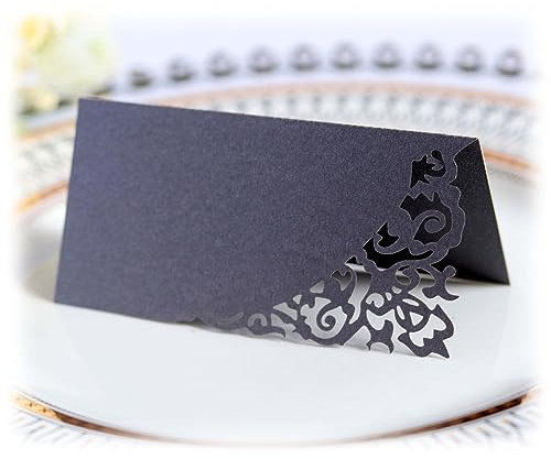 Tischkarten Namenskarten 100 Stück Platzkarten zum beschriften Perlglanzpapier Sitznummernkarten für Hochzeit Tischdeko, Geburtstag, Taufe, Kommunion Bankett Abendessen Party Dekoration-Schwarz