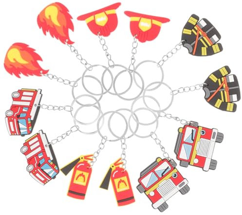 ifundom 12 Stück Feuerwehrmann-Schlüsselanhänger Feuerwehrmann-Schlüsselanhänger Feuerwehrhelm-Anhänger Schlüsselanhänger Feuerlöscher Feuerwehrauto Feuerwehrtasche Anhänger