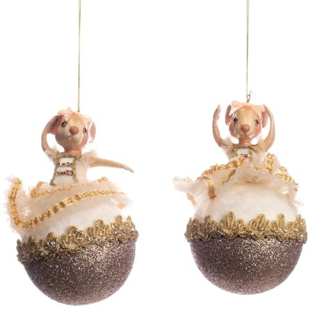 Nussknacker Bettina Ballerina-Kugel, 15 cm, cremefarben/goldfarben, 2 Stück