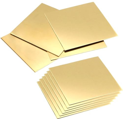 ZHYUAN 10 placas de metal de latón, placa de latón dorada, placa de latón decorativa, placa de latón resistente, placas de latón fijadas con película, para manualidades, corte de 0,5 mm x 50 mm x 50