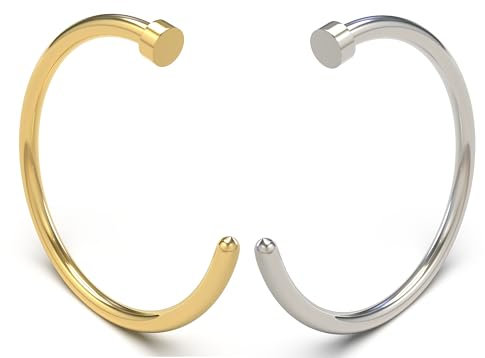 HY DOT 20G Fake Nose Rings Hoop Silver + Gold Faux Open Nose Ring without Piercing |C-Shape Fake Piercing Body Jewellery for Women Nose, lip, Septum, Cartilage|316L 8mm Surgical Steel