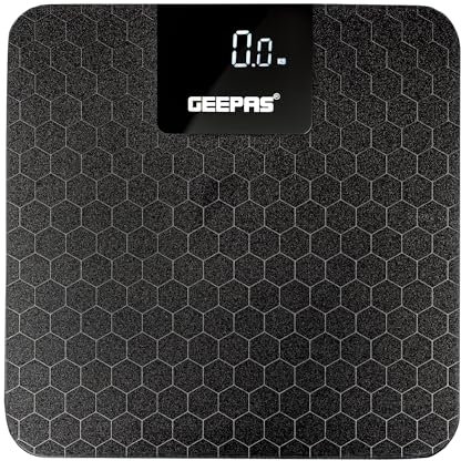 Geepas Digital Bathroom Scales for Body Weight, 180 Kg Capacity | Weighing Scale Bath Scales, LED Display | Fitness Scale with Large Platform, Black