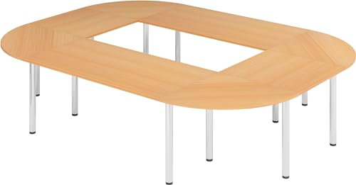 bümö Konferenztisch O-Form 320x240 cm großer Besprechungstisch in Buche, Besprechungstisch mit Chromfüßen, Meetingtisch für 10 Personen, Tisch für Besprechungsraum & Meeting