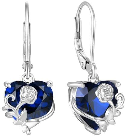 YL Orecchini Cuore Rosa Farfalla in argento 925 con Orecchini da Donna Mamma con Zaffiro e pietra portafortuna di settembre