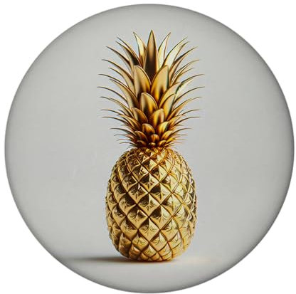 Goldene Ananas auf weißem Hintergrund Magnet rund rund Tropische Luxusfrucht Exotischer Obst Glanz Metallisches Design