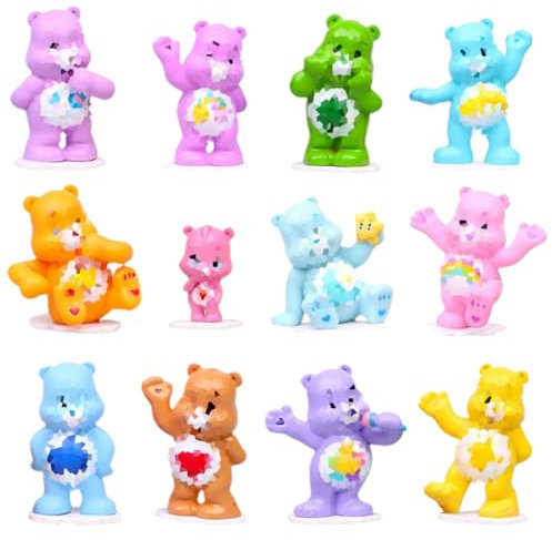 XIAOYANS Mini Bear Figures Set, 12pcs Rainbow Bear Cake Decoration Small Bear Figures Birthday Decoration Cake Topper Cake Figures Birthday for Birthday Party Baby Shower Desktop Accessories Decoration