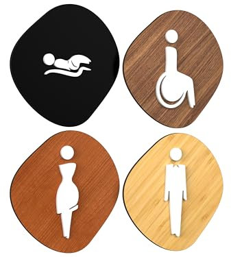 Signs - Set 4X- Plaque Toilette Table à Langer Homme Femme Handicapé Signalétique Espace Bébé - Pancarte Zone de change Bébé Autocollant (Pierre)