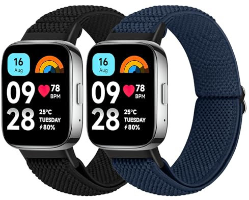SOiiKE 2 Pièces Bracelets Compatibles avec Bracelet Xiaomi Redmi Watch 3 Active pour Femme et Homme, Bracelet de Remplacement en Nylon Élastique Sport pour Xiaomi Redmi Watch 3 Active
