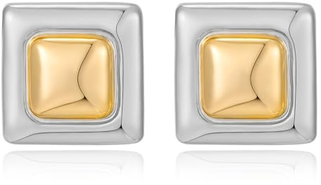 HESSAWELL Gold Silber Quadrat Ohrringe für Frauen Polierte Spirale Ohrringe für Frauen Geburtstagsgeschenke Hochzeitsfeier Mode Schmuck