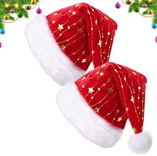 Giugio 2 Stück Weihnachtsmütze, Plüsch Nikolausmütze mit Doppeltem Samt, Nikolausmütze Plüsch, Plüschs Weihnachten Partyhut LED, für Weihnachts Weihnachtsfeiern Geschenk für Frauen, Männer