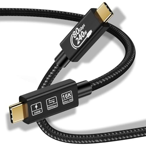 CABLEDECONN Thunderbolt 5 1M Cable de Extensión USB 4 80gbps Datos de Ultra Alta Velocidad 240w Cable de Carga Rápida 16k Conexión de Video USB tipo - C