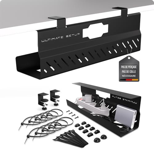 Premium Organizador Cables Escritorio – Cable Management Escritorio - Bandeja Cables Escritorio - Recoge Cables Mesa Escritorio - Soporte Cables Escritorio (Negro, 1er Set)