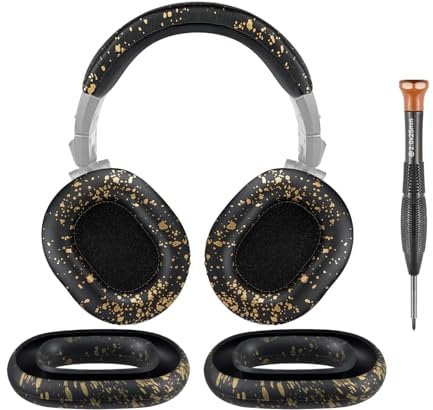 SOULWIT Ear Pads Cushions + Headband + Silicone Earpads Cover Protector, Replacement Kit for ATH M50, M50X, M50XWH, M50XBT, M50XBT2, M50S/LE Headphones, Replacement Repair Part (Black Gold)