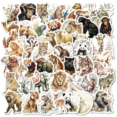 LYunMu Wasserfarben Tiere Aufkleber Tiere Sticker Set 50 Stücke Niedlich Deko für Auto Laptop Skateboard Fahrrad Moped Motorrad Fahrrad Computer,Geeignet für Erwachsene Kinde