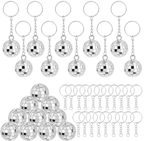 20 Pièces Mini Boule A Facette Anneau Porte Clé, 3cm Mini Boule Disco Anneau De Porte-Cles, Années 70 Argent Boule A Facette Chainette Porte Clé, Disco Ball Porte Clef pour Noël Party Deko