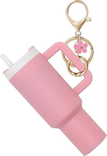 UNDERPINE Mini Tumbler Keychain Chapstick Holder - Mini Cup Keychain Chapstick Holder with Mini Stanley Cup Keychain Charm, Pink, S