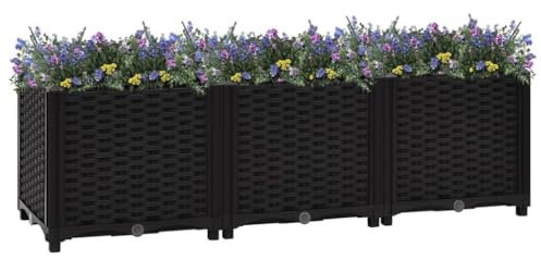 Myheimly Hochbeet 120x40x38cm Kräuterbeet Gemüsebeet zum Selber Bauen, Blumenkasten im Rattan-Look, Pflanzkasten für Garten Terrasse Balkon Polypropylen Schwarz