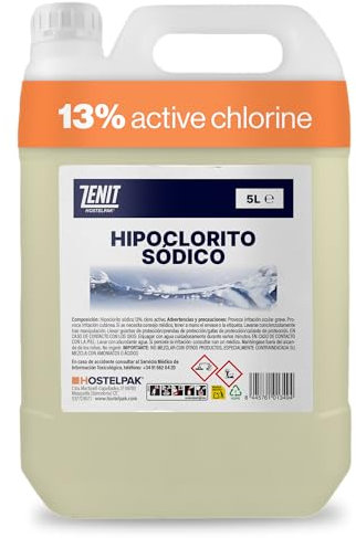 Hostelpak | 5 l | Hipoclorito Sódico 13% Cloro Activo | Solución de Limpieza Multiusos para Hogar y Exteriores | para tratamientos en Piscinas