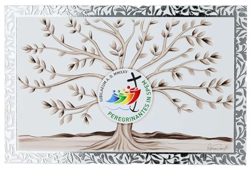 Quadro albero vita Giubileo 2025 cornice decori argento 12x18 cm Valenti