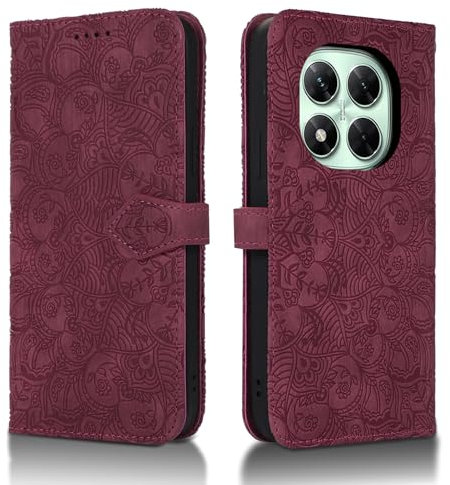 Succtopy Funda para Xiaomi Poco X7 5G - PU Cuero Flip Carcasa Móvil de Tapa Libro con Cierre Magnético - Wallet Cover Case en Vino Tinto