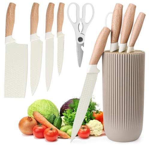 Messer Set, 6 Stuck Scharfes Messerblock Set, Antihafter Edelstahl Messerblock Set, Professionelles Kochmesser Set für Küche, Anti-Rost Geschirrspüler Safe Messer Set