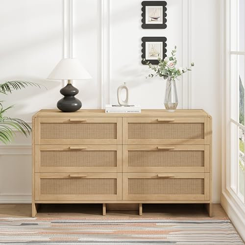 A ALFRESCOOL 130CM Arc Shaped Corner Rattan Cabinet, 6-Drawers Rattan Storage Cabinet Drawer, for Living Room Bedroom,and Kitchen, Natural