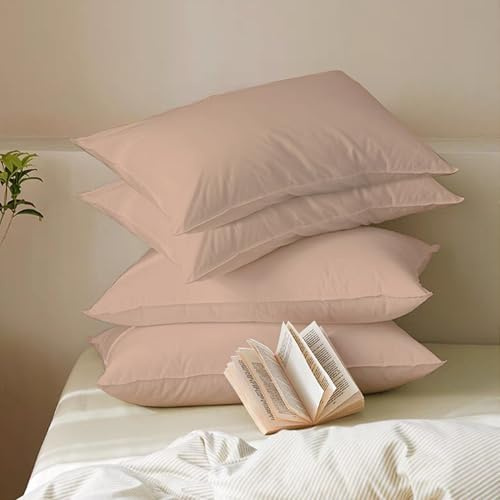 MistyMorning Pillow Cases 4 Pack Soft & Premium Quality Bedding & Linen, Egyptian Cotton 200 Thread Count, Breathable & Envelope Closure in Standard Size (50x75+15 cm) (Mocha, Pack of 4)