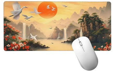 Mauspad XXL 600 x 300 x 3mm, Mausepad China Schreibtischunterlage Großes Landschaft Mauspad mit Vernähten Kanten, Wasserdicht und Rutschfest, Abwaschbar Gaming Mausepad für Gaming,Büro,Zuhause H-826