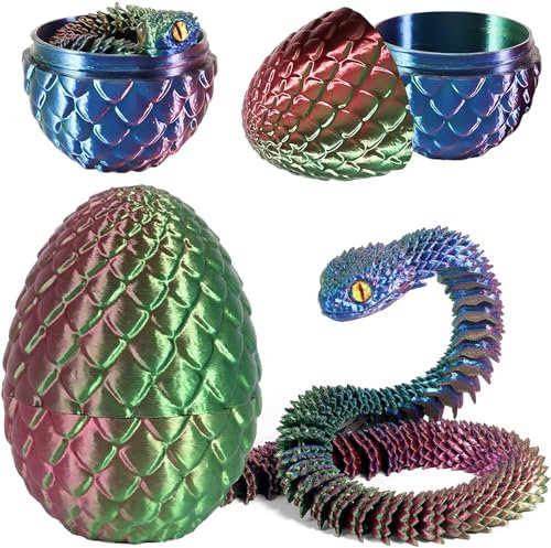 Joycabin 3D Gedruckte Schlange Spielzeug, Ostern 3D Gedrucktes Drachenei Schlangeneier, Easter Schlangeneier, 3D Gedruckte Tiere Spielzeug für Kinder Geschenke Schreibtisch Wohnkultur (Red Green Blue)
