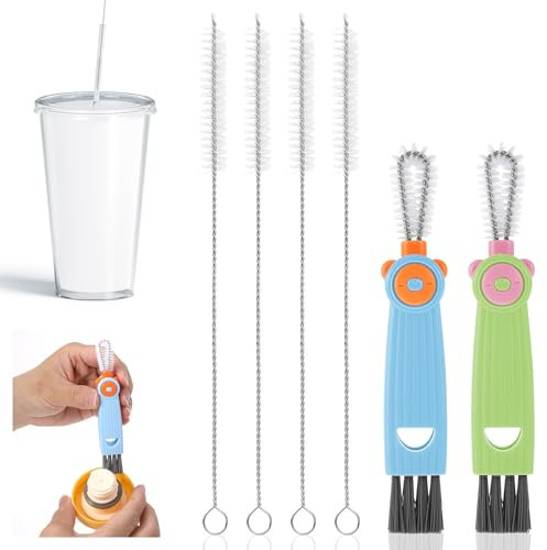 Ouligay 6 Stück Strohhalm Bürste 17cm Lange, Reinigungsbürste 3-in-1 Cup Lid Cleaning Brush, Dünn Strohhalmbürste Reinigungsbürste Multifunktionale Tassendeckel Lücken Straw Cleaner Brush Set