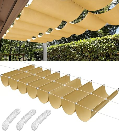 Toldo Vela de Sombra Ondulada Retráctil 3x5m Impermeable Toldos Exterior Protección Rayos UV Resistente al Desgarro para Terraza Balcon Exteriores Jardín con Ojales y Cuerdas Arena