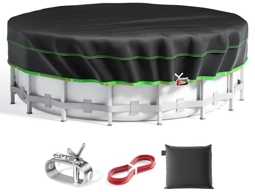 16 Ft Round Pool Cover, Solar Cover for Above Ground Pools, Heavy Duty Swimming Pool Cover Protector with Winch and Cable, Strong Tear Resistant Winter Pool Cover Ideal for Waterproof and Dustproof