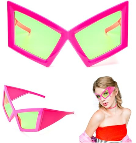 Yooyan Lustige Sonnenbrille, Rosa Rahmen mit Grünen Gläsern, Extravagante Großrahmen-Sonnenbrille, Accessoires für Partys und Hip-Hop-Tanz, Einzigartiges und Stilvolles Design