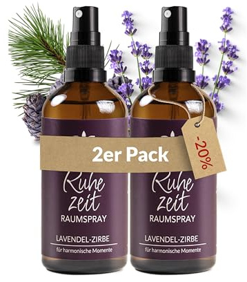 Heldengrün® Kissenspray „Ruhezeit“ [MIT BIO-ÖL] Zirbe & Lavendel 2x100 ml | Zum Einschlafen · für Kopfkissen & Bettwäsche · Zirbe aus Tiroler Wildwuchs · Dermatologisch getestet · Deutsches Startup