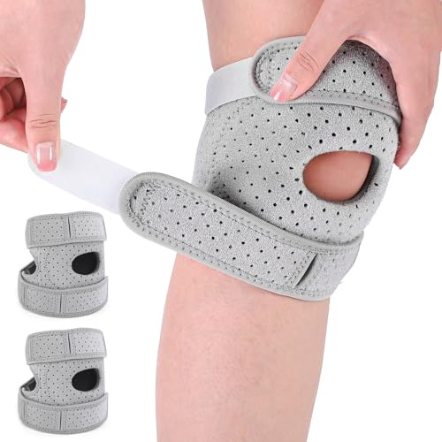 dusaniyali 2er Set Patellabandage, Kniebandage mit verstellbarem Klettverschluss, Atmungsaktive Kniebandage mit Silikon-Stoßdämpfung, Knieschützer für Sportler, Tanz, Laufen und mehr (Grau)