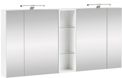 Schildmeyer Doppelspiegelschrank Roma 701979, weiß Glanz, 141,6 x 16 x 76,7 cm