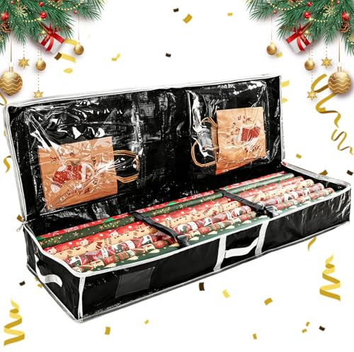 SilverChry Weihnachts Aufbewahrungstasche für Geschenkpapierrollen aus Kunststoff, Wasserdicht und Staubdicht, 102 x 36 x 16cm Geschenkpapier Organizer Box für Weihnachtliches Geschenkpapier