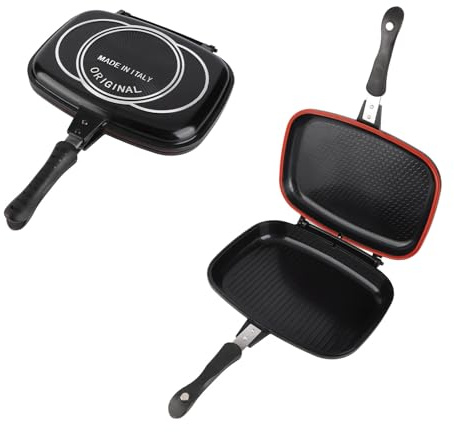 Ejoyous Doppelseitige Grillpfannen 32 cm, Doppel Grillpfanne Antihaft Verbinden Pfannen mit Anti-Anbrenn-Griff Druckkochfunktion