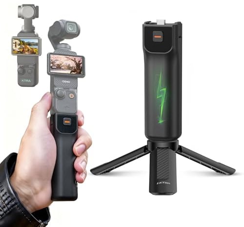 LKTOP Poignée de batterie Pocket 3 + trépied pour DJI Osmo Pocket 3, accessoires Xtra Muse, chargeur rapide 5000 mAh 22,5 W, poignées de batterie portable, autonomie de 6 heures (temps de charge : 35