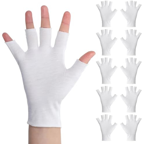 XLIUAX 5 Pairs Cotton Gloves for Women, Fingerless Thin Open Fingertips | Overnight Hydration Fits Most Dry Hands Moisturizing Fingerless Glove Sleeping Protection, White