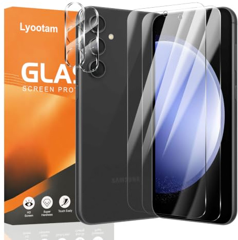 Lyootam 2 Pack Privacy Screen Protector for Samsung Galaxy S23 FE + 2 Pack Camera Lens Protector, Anti Spy Tempered Glass Film, 9H Hardness, Scratch Resistant, Case Friendly