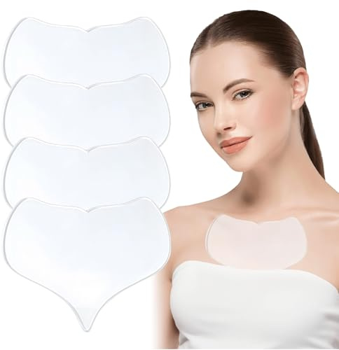 Naapesi Silikon Pads Dekolleté & Hals, 4 Stück Wiederverwendbare Brustpads Herzform Transparent, Hautglättende Silikonpflaster für Brust, Hals & Dekolleté, Anti-Falten Pads ohne Creme