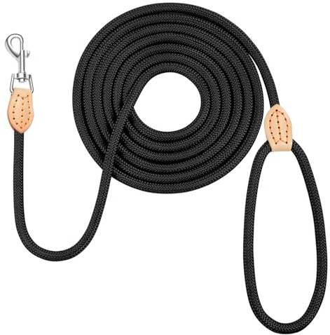 OSDUE Hundeleine 3 m x 0.8 cm Schwarz für Kleine und mittelgroße Hunde | Robuste Hundeleine zum Trainieren und Gassi gehen, Führleine aus weichem Nylon mit 1 Karabiner, Leicht und tragbar