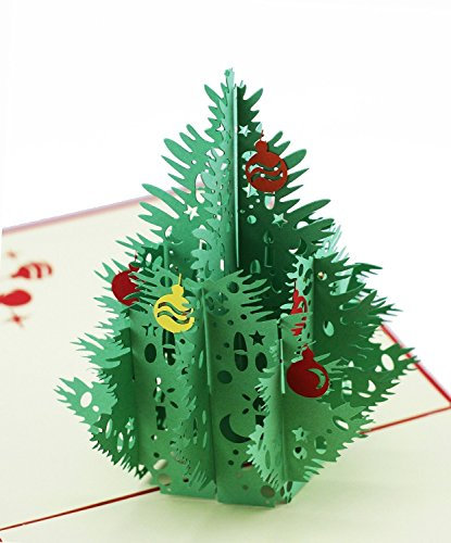 ENJOYPRO 3D-Pop-Up-Grußkarte mit Weihnachtsbaum, lasergeschnittene Karten mit Umschlag für Weihnachten und ein frohes neues Jahr (3D-Weihnachtsbaum, 8 Stück)