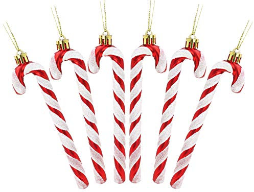 Christmas Concepts® Packung mit 6-13 cm Glitzer-Zuckerstangen-Christbaumschmuck (Rot & Weiß)
